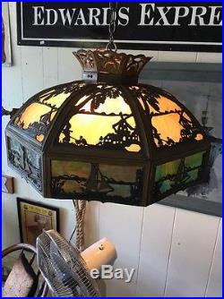 Antique 16 Panel Slag Glass Hanging Lamp
