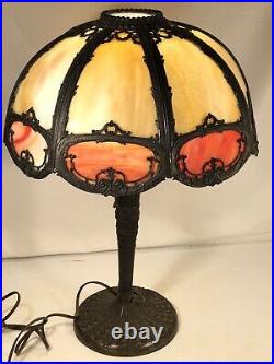 Antique 16 Panel Slag Glass Lamp Display