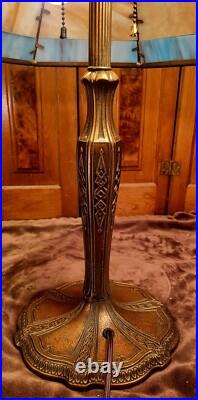 Antique 16 Panel Slag Glass Table Lamp Ornate Top