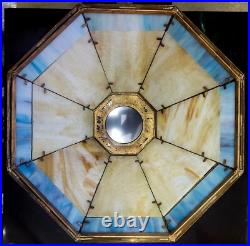 Antique 16 Panel Slag Glass Table Lamp Ornate Top