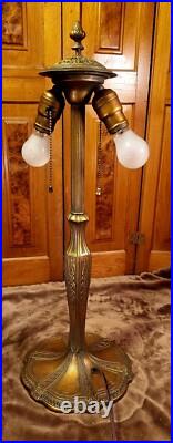 Antique 16 Panel Slag Glass Table Lamp Ornate Top