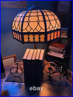 Antique 16-Panel Two-Toned Slag Glass Lamp Bradley & Hubbard Miller Handel Style