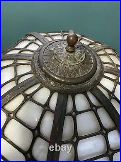 Antique 16-Panel Two-Toned Slag Glass Lamp Bradley & Hubbard Miller Handel Style