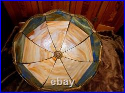 Antique 16 Panel Victorian Slag Glass Panel Lamp