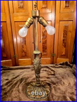 Antique 16 Panel Victorian Slag Glass Panel Lamp