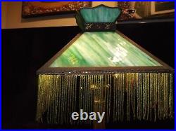 Antique 1800s Carved Wood Victorian Slag Glass Table Lamp withHubbell Acorn Socket