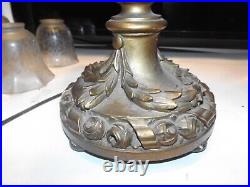 Antique 1800s Carved Wood Victorian Slag Glass Table Lamp withHubbell Acorn Socket