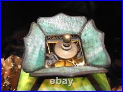 Antique 1800s Carved Wood Victorian Slag Glass Table Lamp withHubbell Acorn Socket