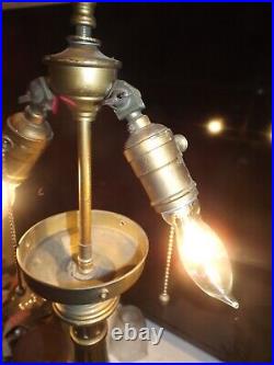 Antique 1800s Carved Wood Victorian Slag Glass Table Lamp withHubbell Acorn Socket