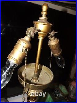 Antique 1800s Carved Wood Victorian Slag Glass Table Lamp withHubbell Acorn Socket