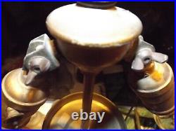 Antique 1800s Carved Wood Victorian Slag Glass Table Lamp withHubbell Acorn Socket