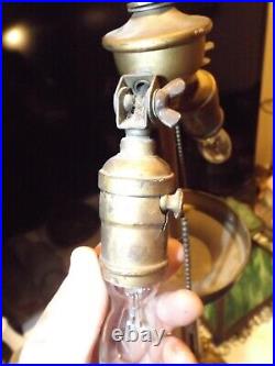 Antique 1800s Carved Wood Victorian Slag Glass Table Lamp withHubbell Acorn Socket