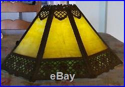 Antique 1890-1920 Slag Glass Art Nouveau Lamp Shade Octagonal Tan Green