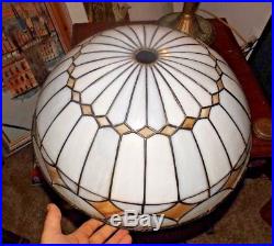 Antique 1900's 18.5 dia Salem Bros Bent Stained Slag Glass Table Lamp Shade