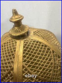 Antique 1900s Bradley & Hubbard Filigree Metal & 6 Slag Glass Panels Table Lamp
