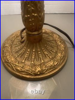 Antique 1900s Bradley & Hubbard Filigree Metal & 6 Slag Glass Panels Table Lamp