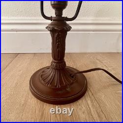Antique 1900s Bradley & Hubbard Filigree Metal & 6 Slag Glass Panels Table Lamp