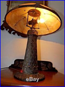 Antique 1900s E. Miller Co Art Nouveau Slag Stained Glass Table Lamp Orig. Cond