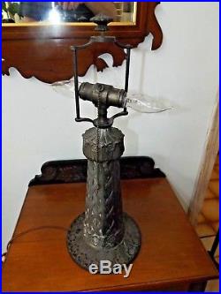 Antique 1900s E. Miller Co Art Nouveau Slag Stained Glass Table Lamp Orig. Cond