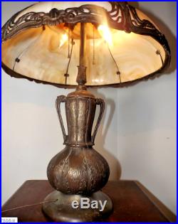 Antique 1900s Miller Co RARE DESIGN Stained Slag Glass Table Lamp Two Tier Glass