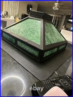 Antique 1910-1920 Mission Green Slag Glass Tiffany Style Game Room Fixture Antique 1910-1920 Mission Green Slag Glass Tiffany Style Game Room Fixture