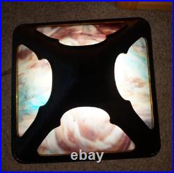 Antique 1910 1920s Art & Crafts RAINBOW Slag Glass Table Lamp Mission Style