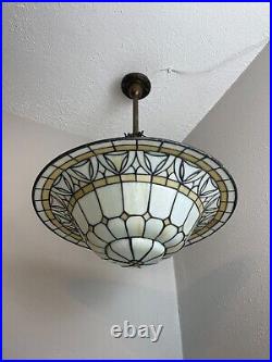 Antique 1910-20s slag glass hanging inverted dome fixture