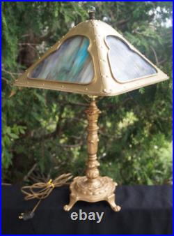 Antique 1910 Miller RAINBOW Slag Glass Table Lamp SIGNED Restored Mission