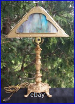 Antique 1910 Miller RAINBOW Slag Glass Table Lamp SIGNED Restored Mission