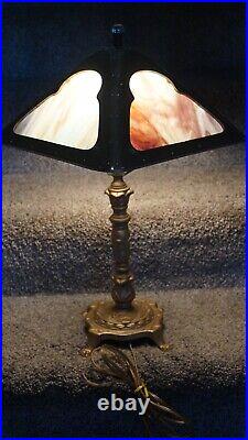 Antique 1910 Miller RAINBOW Slag Glass Table Lamp SIGNED Restored Mission