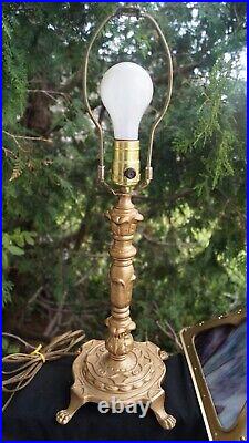 Antique 1910 Miller RAINBOW Slag Glass Table Lamp SIGNED Restored Mission
