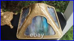 Antique 1910 Miller RAINBOW Slag Glass Table Lamp SIGNED Restored Mission