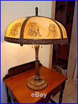 Antique 1920's Art Nouveau Painted Slag Glass Table Lamp Very Original 2Restore