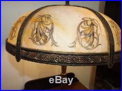 Antique 1920's Art Nouveau Painted Slag Glass Table Lamp Very Original 2Restore