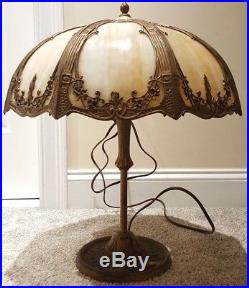 Antique 1920's Bigelow & Kennard Cast Iron Art Nouveau Slag Glass Table Lamp