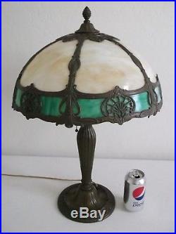 Antique 1920's Bronze & Slag Glass Tiffany Style Table Lamp