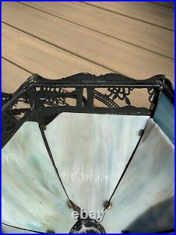 Antique 1920's Miller Art Nouveau Blue & White Slag Glass Lamp Shade /DAMAGED