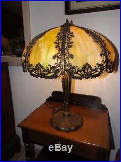 Antique 1920's Miller Lamp Co. Art Nouveau Slag Stained Glass Table Lamp Rewired