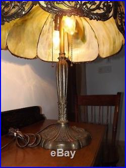 Antique 1920's Miller Lamp Co. Art Nouveau Slag Stained Glass Table Lamp Rewired