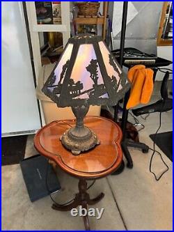 Antique 1920's Nouveau Multicolor Blue Slag Glass Table Lamp Farm Auto