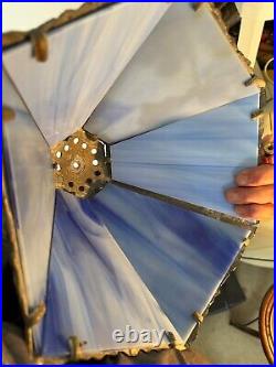 Antique 1920's Nouveau Multicolor Blue Slag Glass Table Lamp Farm Auto