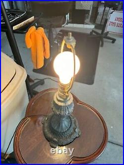 Antique 1920's Nouveau Multicolor Blue Slag Glass Table Lamp Farm Auto