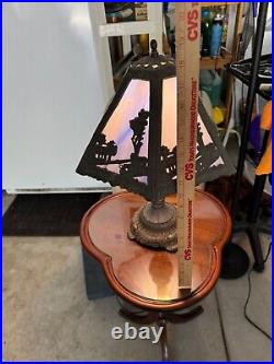 Antique 1920's Nouveau Multicolor Blue Slag Glass Table Lamp Farm Auto