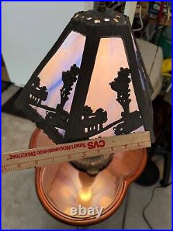 Antique 1920's Nouveau Multicolor Blue Slag Glass Table Lamp Farm Auto