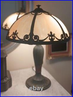 Antique 1920's Rainaud Co. # 8 Art Nouveau Caramel Slag Glass Table Lamp USA