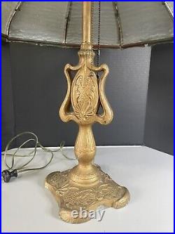 Antique 1920's Rainaud Co. Art Nouveau Slag Glass Table Lamp. 24H-NEEDS REWIRE