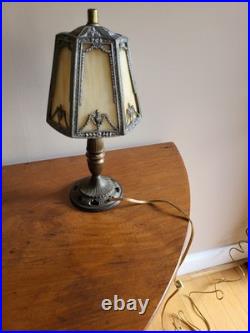 Antique 1920's Slag Glass Shade Table lamp Hard To Come By Gilbert Switch READ