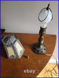 Antique 1920's Slag Glass Shade Table lamp Hard To Come By Gilbert Switch READ