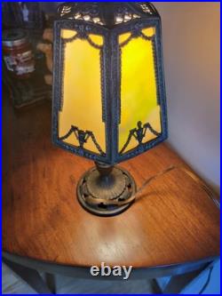 Antique 1920's Slag Glass Shade Table lamp Hard To Come By Gilbert Switch READ