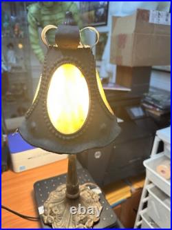 Antique 1920's Slag Metal Lamp working 17 inch Bronze Deco